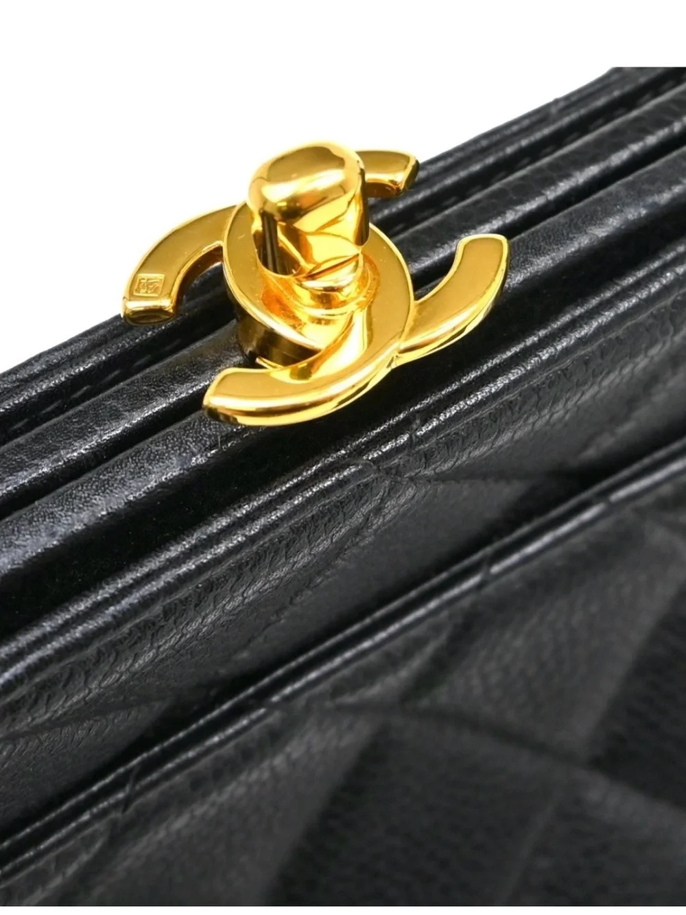 Authentic CHANEL kiss lock black caviar leather shoulder bag 24k hardware